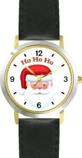 Santa Claus (Head) Ho Ho Ho   Christmas Theme   JP   WATCHBUDDY DELUXE TWO TONE THEME WATCH   Arabic Numbers   Black Leather Strap Size Large ( Men's Size or Jumbo Women's Size ): WatchBuddy: Watches