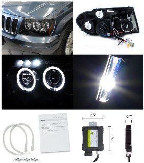 Jeep Grand Cherokee Black Halo LED Projector Headlights+H1 6000K HID Kit: Automotive
