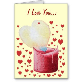love heart shaped flame red candle illustration card