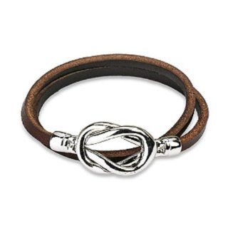 Beautiful Brown Leather Double Loop Bracelet w/ Steel Knot Closure Design: Wrap Bracelets: Jewelry