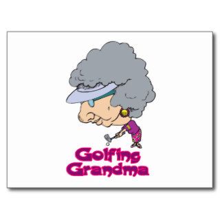 golfing grandma funny caricature post cards