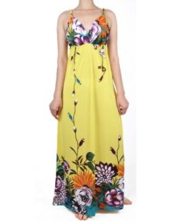 NawtyFox E16 Women'S Yellow Floral Summer Beach Maxi Dress