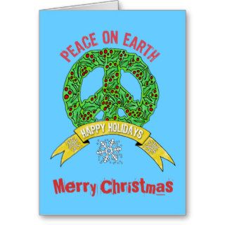 Wreath Peace Sign  Peace on Earth Merry Christmas Greeting Card