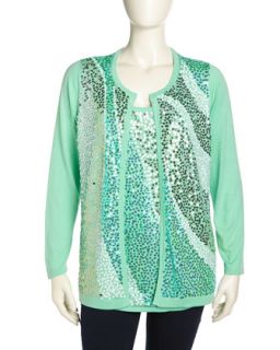 Wavy Sequined Knit Cardigan, Womens