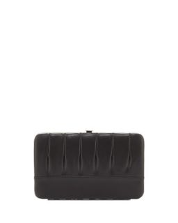 Pleated Leather Frame Wallet, Black