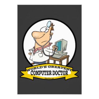 WORLDS GREATEST COMPUTER DOCTOR MEN CARTOON PERSONALIZED INVITATIONS