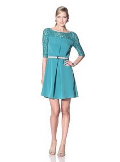 Jessica Simpson Women's Pleated V back Illusion Belted Dress at  Womens Clothing store