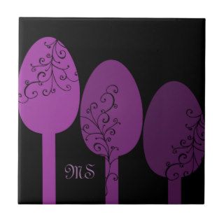 Swirly Spoons Custom Initials Purple Ceramic Tiles