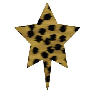 Black and Golden Brown Cheetah Print Pattern. Star Cake Picks
