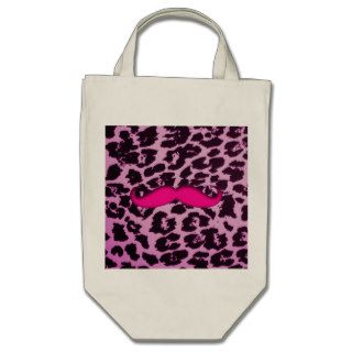 Cute funny pink mustache girly purple leopard skin canvas bag