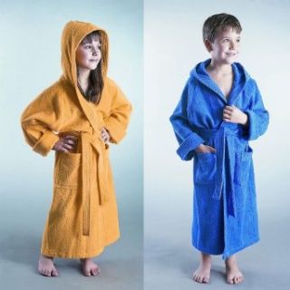 Kinder Bademantel, Größe: 152 164, Farbe: Orange, Frottierstoff aus 100% Baumwolle, mit Kapuze: Bekleidung