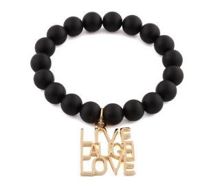 2 Pieces of Black with Gold Live Laugh Love Matte Finish Stretch Bracelet: Jewelry