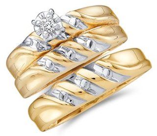 Diamond Engagement Rings Set Wedding Yellow Gold Men Ladies .07 carat: Jewelry