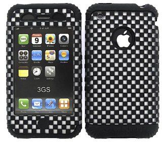 Case Cover Hybrid Rubber For Apple iPhone 3G S Hard Black Skin+Black White Snap Cell Phones & Accessories