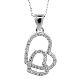 Stunning 3/4" 925 Sterling Silver CZ Double Heart Pendant Necklace 18" Jewelry