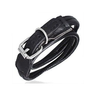 Urban Male Black Leather Wrap Bracelet with Buckle Clasp: Mens Black Leather Buckle Bracelets: Jewelry