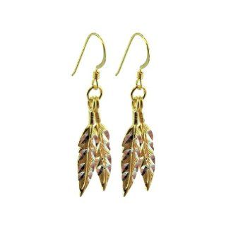 Sterling Silver Leaf Southwestern Style Dangle Earrings 1" x 0.95" French Hook Southwestern Jewelry Gold Tone Jewelry