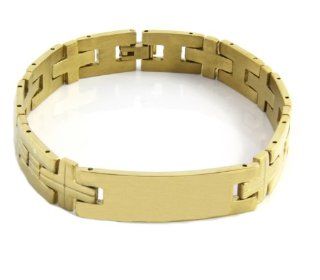 Men's Heavy Gold Plated Engravable ID Solid Stainless Steel Chain Link Bracelet 8 1/2 Inches GSTB 571 Jewelry