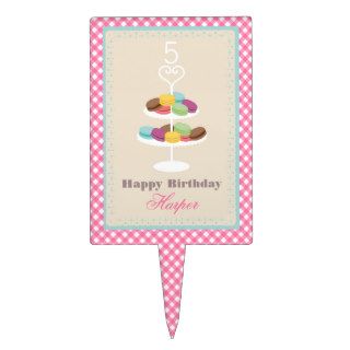 French Macarons Pink Gingham Birthday Cake Pick