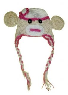 Baby Sock Monkey Crochet Beanie Hat   Boy & Girl Colors (Pink & Cream) Childrens Costume Headwear And Hats Clothing