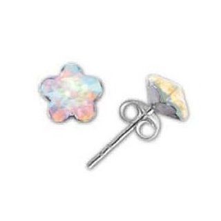 Toc Sterling Silver Swarovski Crystal Iridescent Flower Stud Earrings: Jewelry