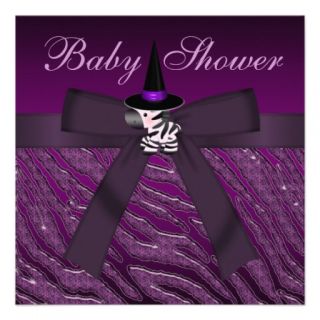 Purple Halloween Zebra & Animal Print Baby Shower Personalized Invitation