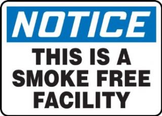 Accuform Signs MSMK850VP Plastic Safety Sign, Legend "NOTICE THIS IS A SMOKE FREE FACILITY", 7" Length x 10" Width x 0.055" Thickness, Blue/Black on White: Industrial Warning Signs: Industrial & Scientific