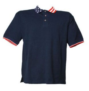 Classic Pique Ring Spun Flag Collared Polo Shirt   Navy at  Mens Clothing store