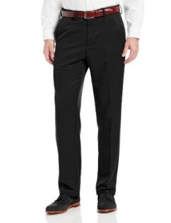 Haggar Men's Cool 18 Expandable Waist Straight Fit Plain Front Solid Pant: Clothing