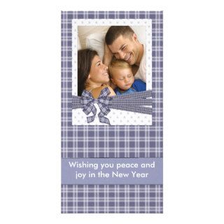Blue Gingham Snowflakes Photo Card