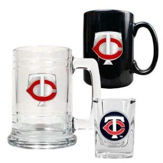 MLB Minnesota Twins 15 Ounce Tankard, 15 Ounce Ceramic Mug & 2 Ounce Shot Glass Set   Primary Logo: Sports & Outdoors