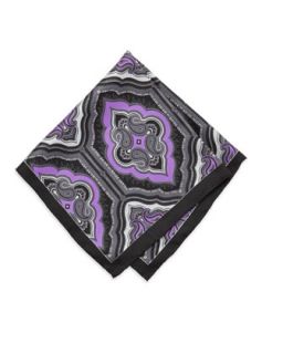 Paisley Silk Pocket Square, Purple/Black