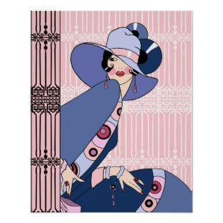 Shelby, 1920s Art Deco Lady in Pink and Blue Print