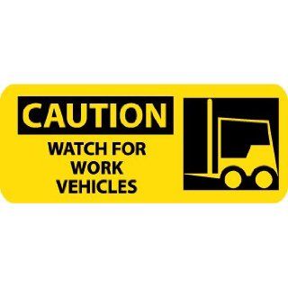 NMC SA122R Graphic OSHA Safety Sign, Legend "CAUTION   WATCH FOR WORK VEHICLES" with Graphic, 17" Length x 7" Height, Rigid Plastic, Black on Yellow Industrial Warning Signs