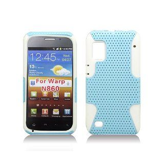 White Blue Hard Soft Gel Dual Layer Cover Case for ZTE Warp N860: Cell Phones & Accessories