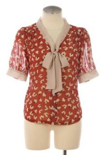 Floral contrast bow tie blouse (small) at  Womens Clothing store