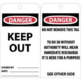 NMC RPT143 "DANGER   KEEP OUT Accident Prevention Tag, Unrippable Vinyl, 3" Length, 6" Height, Black/Red on White (Pack of 25): Industrial Warning Signs: Industrial & Scientific