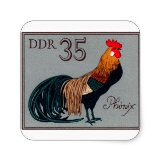 1979 Germany Phoenix Longtailed Rooster Stamp Square Sticker