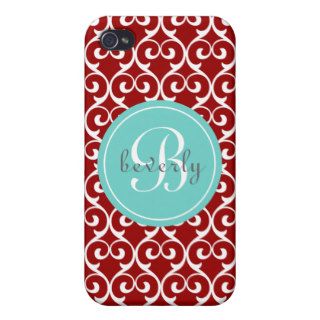 Ruby Red and Aqua Heartlocked Print iPhone 4 Cases