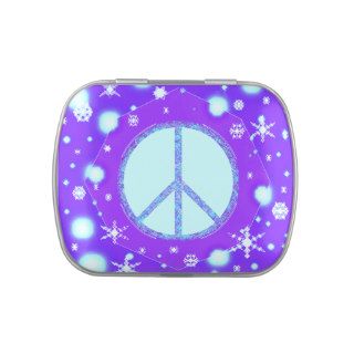 Aqua Purple Cute Christmas Peace Sign Stars Candy Tin