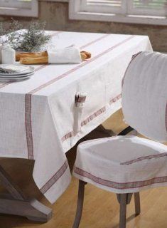 Red Striped Cotton Linen Table Cloth with Flatware Pockets Electronics