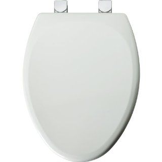 Mayfair 149CPEC 000 Molded Wood Toilet Seat with Chrome Lift Off Hinges, STA TITE Seat Fastening System and DuraGuard Antimicrobial, Elongated, White   Toilet Seat Elongated Metal  