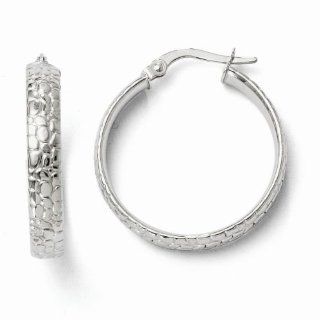 Leslie's 10k White Gold Polished and Textured Hoop Earrings 10LE153: Jewelry