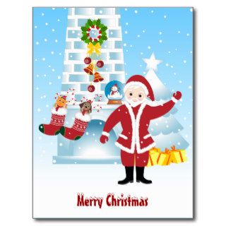 Santa Claus near fireplace Post Card