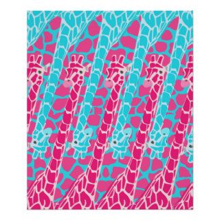 Funny cute Giraffes teal pink mod abstract pattern Print