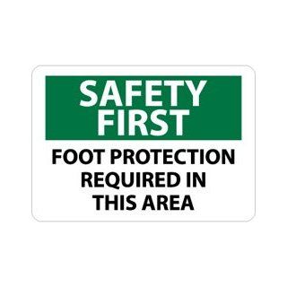 NMC SF163AB OSHA Sign, Legend "SAFETY FIRST   FOOT PROTECTION REQUIRED IN THIS AREA", 14" Length x 10" Height, Aluminum, Black/Green on White: Industrial Warning Signs: Industrial & Scientific