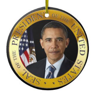 Obama in Presidential Seal with Gold edge Christmas Tree Ornaments