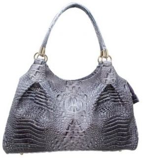Vecceli Italy Alligator Embossed Silver Handbag Designed by Ronella Lucci AS 174 ALLI SIL: Clothing