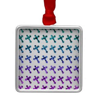 Trendy Cheetah Faded Glitter Cross Printed Image Christmas Ornaments