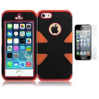 Hard Plastic Snap on Cover Fits Apple iPhone 5 5S Black Orange Tuff 2 Layers Hybrid + Screen AT&T, Cricket, Sprint, Verizon (does NOT fit Apple iPhone or iPhone 3G/3GS or iPhone 4/4S or iPhone 5C): Cell Phones & Accessories